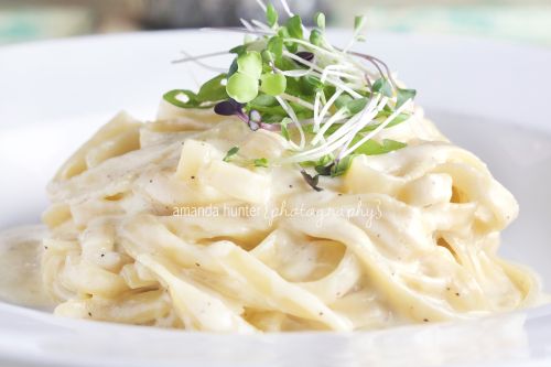 Italian Fettuccine Alfredo with Sprouts Garnish